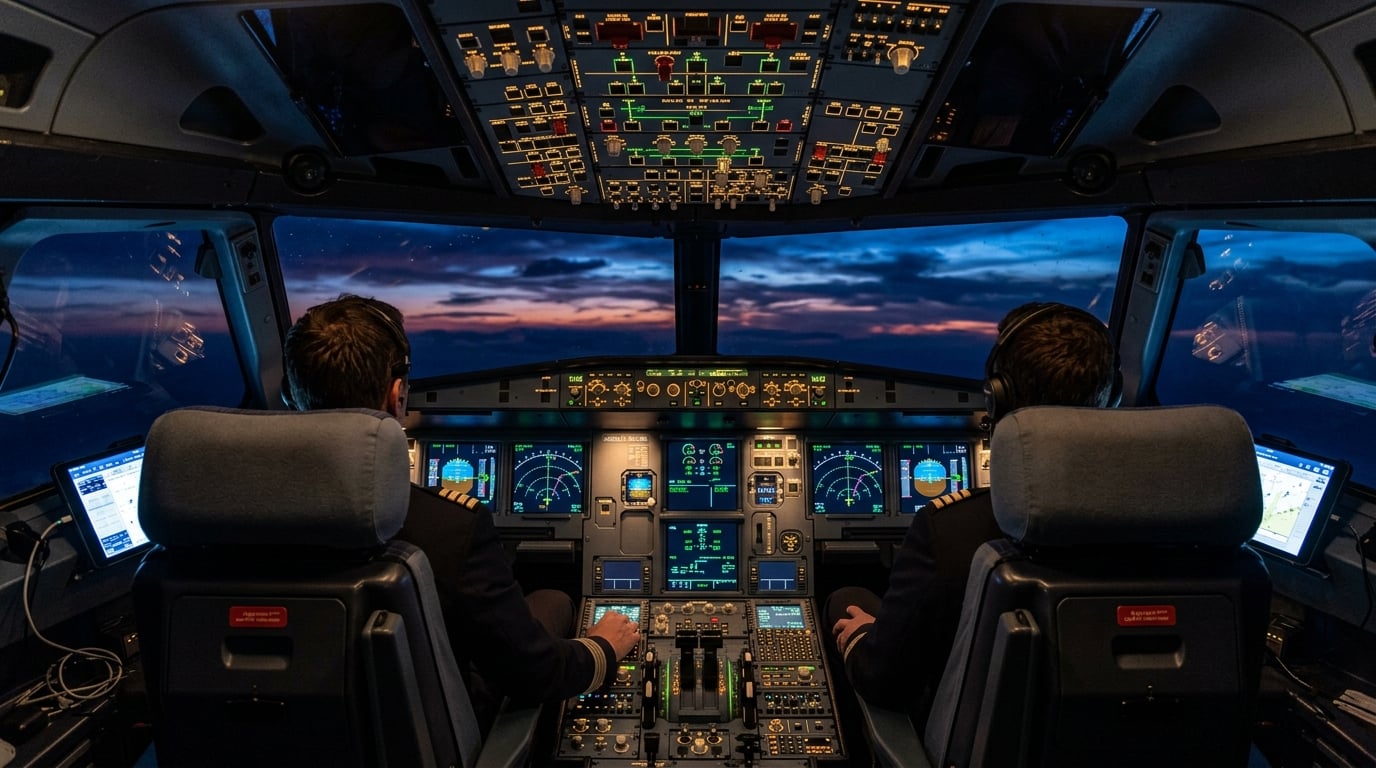 Airbus A330 cockpit with flight instruments and displays